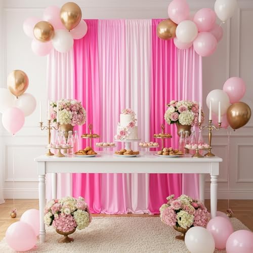 Birthday Backdrop Curtain 15ftx10ft - Pink Ombre Wrinkle Free Satin Drapes - Image 3