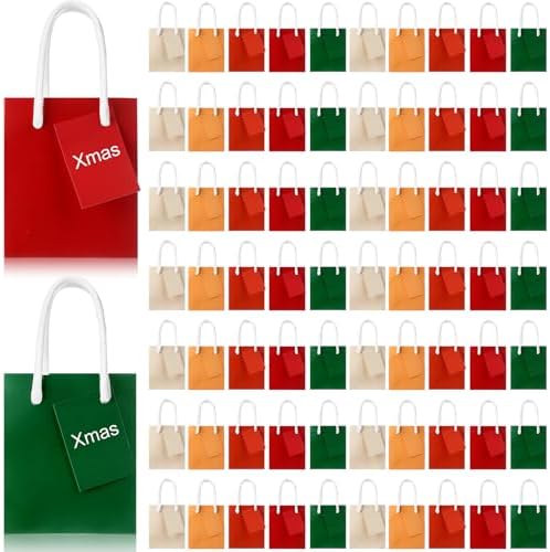 Zhehao 50 Pack Mini Gift Bags Bulk with Handles and Tags,Christmas Color by Zhehao