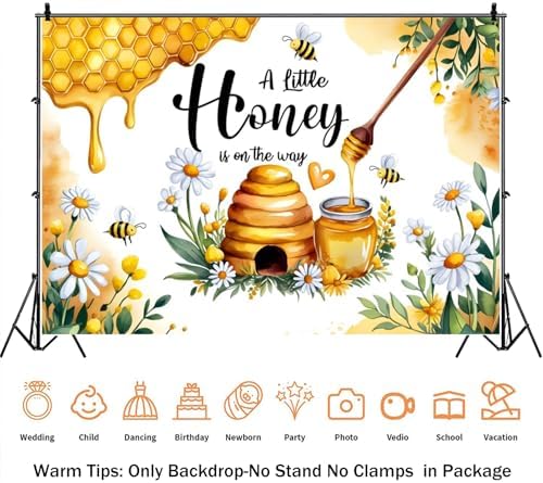 Yeele 12x10ft Bee Baby Shower Backdrop for Photography A Little Honey is on The Way Vinyl Background Daisy Flowers Honeycomb Newborn Party Decoration Banner Photo Portrait Shoot Props - Image 2