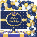 Royal Prince Birthday Decorations for Boy Royal Blue Balloon Garland Kit with Prince Birthday Photography Backdrop Crown Balloon for Prince Birthday Baby Shower Decorations by Kreatwow