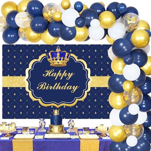 Royal Prince Birthday Decorations for Boy Royal Blue Balloon Garland Kit with Prince Birthday Photography Backdrop Crown Balloon for Prince Birthday Baby Shower Decorations by Kreatwow