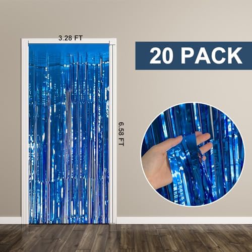 20 Pack Foil Curtain Backdrop Blue Metallic Tinsel Foil Fringe Curtains Photo Booth Props for Birthday Wedding Engagement Baby Shower Bachelorette Christmas Holiday Celebration Party Decorations - Image 7