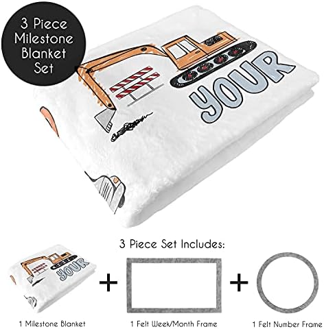 Sweet Jojo Designs Construction Truck Boy Milestone Blanket Monthly Newborn First Year Growth Mat Baby Shower Memory Keepsake Gift Picture - Grey Yellow Orange Red Blue Transportation Chevron Arrow - Image 2