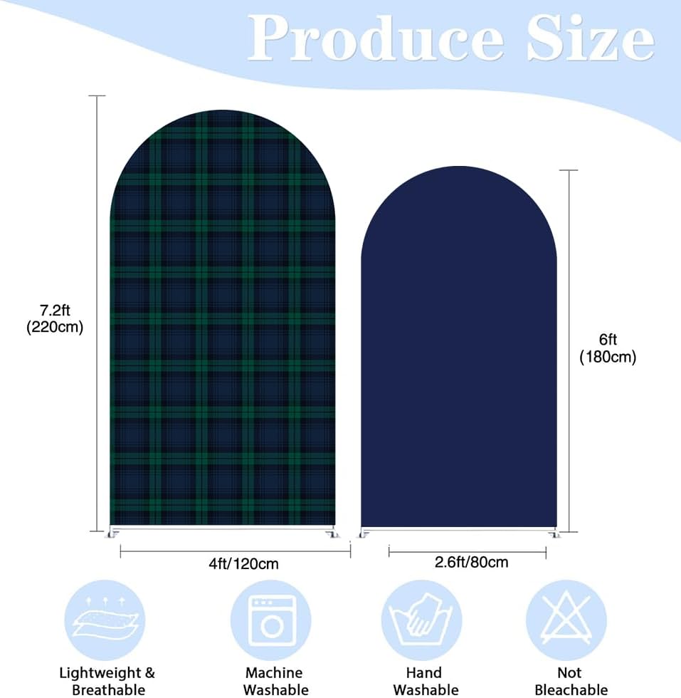 Set of 2 Tartan Plaid Arch Backdrop Cover Tartan Tiles Spandex Stretchy Arch Cover for Bear Birthday Party Boys Baby Shower Banquet Decoration (6FT 7.2FT,Blue Green) - Image 3