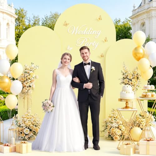 Set of 3 Wedding Arch Backdrop Cover 7.2ft, 6.6ft, 6ft Yellow Arch Cover Chiara Backdrop Covers for Arch Stand Spandex Arch Covers for Happy Birthday Party Bridal Shower Graduation Arch Decor - Image 5