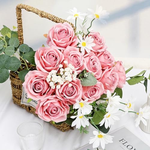 48 PCS Dusty Pink Roses Artificial Flowers, Silk - Image 5