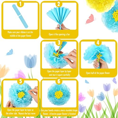 Outus 23 Pcs Colorful Fiesta Paper Flowers Tissue Paper Flowers 6-10'' Assorted Mexican for Cielito Lindo Party Hawaiian Carnival Rainbow Theme Birthday Decorations Baby Shower Wedding (Pack of 2) - Image 3