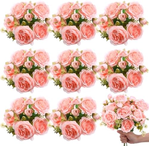 8 Bundles Artificial Peony Centerpiece Flowers,Light Pink by Yuxung