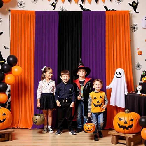 Halloween Backdrop Curtain - 10×10ft Black Orange Purple Party Background Decor for Spooky Parties, Photo Booths, Home Haunted House, Reusable Holiday Wall Decoration for Adults Teens - Image 5