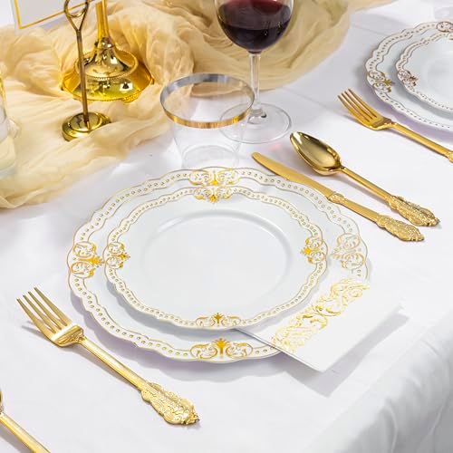 Ciaell 175 Piece White and Gold Plastic Plates for Weddings Parties - Image 6