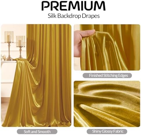 Golden Brown Satin Backdrop Curtains 2 Panels - Glitter Photo Drapes for Baby Shower, 10x10FT Shimmer Back Drop Cloth, Wrinkle Free for Wedding Birthday Christmas Party Decorations - Image 2