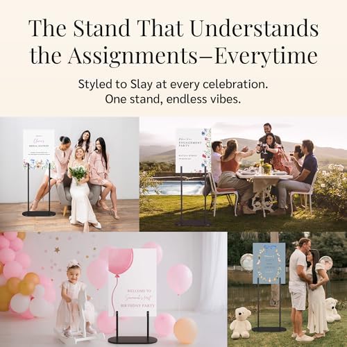 Black Wedding Welcome Sign Stand with Holder - Elegant Metal Easel Display for Seating Chart, Reception Signs, Welcome Board - 30+ Customizable designs for Baby, Bridal Shower - Versatile Party Sign Holder - Image 5