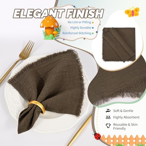 Showgeous 60 Pack Brown Cloth Napkins with Fringe, 16x16 inch 100% Cotton - Image 3