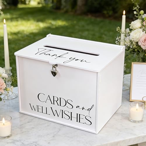 Large Wedding Card Box with Lock & Slot, Elegant White Wedding Card Boxes for Reception Money Gift Envelope Cards, DIY Gift Cards Box for Party Engagement Baby Bridal Shower Table Decor - Image 7