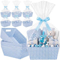 FoldTier 10 Pack Blue White Gingham Baskets for Gifts Empty 10" x 12" Thick Kraft Gift Basket with 10 Bows 10 Bags Empty Paper Baskets for Baby & Bridal Shower Wedding Birthday Party Wrapping by FoldTier