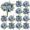 Dusty Blue Peonies Dahlia Artificial Flowers Bulk, 12 Bundles by Nagobi