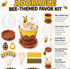 50Sets Bee Honey Jars Party Favors Bulk, Mini Plastic Bee Theme Honey Jar Pots Decoration with Spoon, Trays, 3D Stickers, And Markers for DIY Cupcake Dessert Baby Shower Wedding Party Gift Set - Image 3
