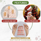 12 Pack Reusable Christmas gift bags with 15 gift tags. Gift sacks. Fabric drawstring holiday gift bags in assorted sizes. Xmas bags for presents, parties & stocking stuffers. (CE) - Image 6
