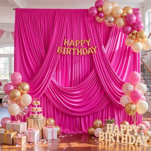 50ft x 10ft Hot Pink Backdrop Curtains, Hot Pink Drapes for Backdrop Fabric - Image 2