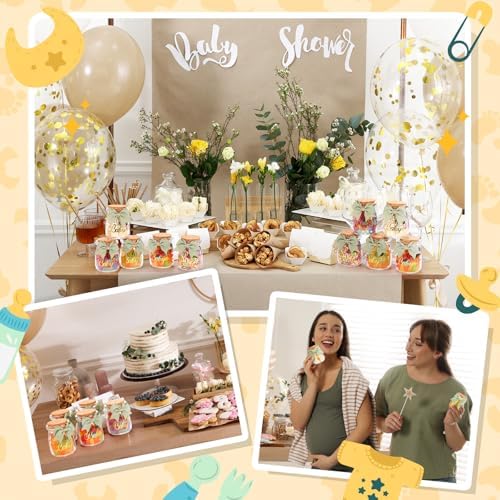 Funnymoom 24 Sets Baby Shower Bottles Favors for Guests Glass 100 ml Milk Jar with Ribbons and Stickers Decorations for Gender Reveal Newborn Centerpiece Party Favor(Sage Green,Baby) - Image 6