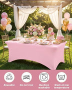 Fixwal 6 Pack 8FT Pink Tablecloth Rectangle Spandex Fitted Table Cover - Image 6