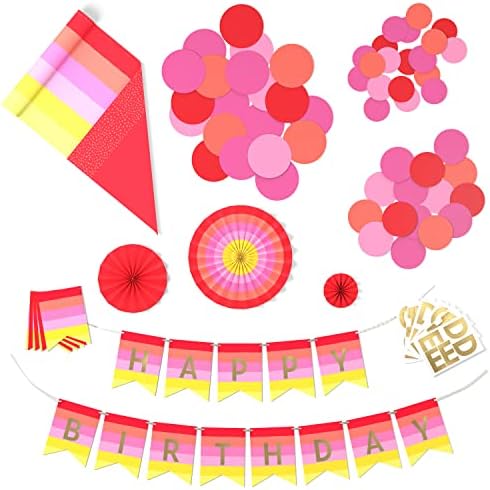 Crayola Color Pop Party Decorations Set - Red, Orange, Pink, Yellow (Customizable Banner, Reversible Table Runner, Paper Fan Flowers, Paper Dots) for Birthdays, Holidays, Celebrations by Hallmark