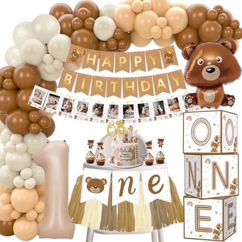 Beary First Birthday Decorations for Boy, 147PCS 1st Party Supplies Balloon by XOTOBO