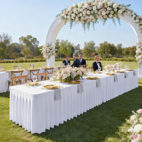 1 Pack White Tableclothes for 4 Foot Rectangle Tables, Wrinkle Resistant Fitted Table Cloth Stretch Spandex Table Covers with Skirt for Event Banquet Wedding Birthday Party - Image 7