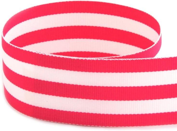 USA | American Made 1-1/2" Hot Pink Geranium & White Taffy Striped Grosgrain Ribbon - 50 Yards by TheRibbonFactory%C2%AE