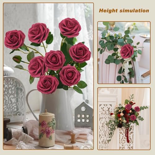 Artificial Flowers Realistic Roses, Real Looking Fake Roses with Stem for DIY Wedding Bouquets Centerpieces Bridal Shower Party Home Romantic Decorations (Wine Red, Regular 3" - 200pcs) - Image 4