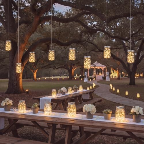 LemonRoad 6 Sets Mason Jar Centerpieces with Fairy Lights, Rustic Lighted Table Decorations for Weddings Party, Bridal Shower, Baby Shower, Farmhouse Home Decor, Floral Arrangements - Image 6