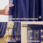 10x10FT Navy Blue Wrinkle Free Backdrop Curtains with Lights String for Parties - Photo Curtain Backdrop with Lights for Wedding Decorations, Bridal Baby Shower Birthday Party Photography Background - Image 2