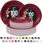 Party Solids Exquisite Burgundy Paper Plates Disposable Heavy Duty 200 Pcs - 100-7 & 100-9 Burgundy Disposable Plates for Party Heavy Duty 350 GSM for Birthday Supplies by PartySolids
