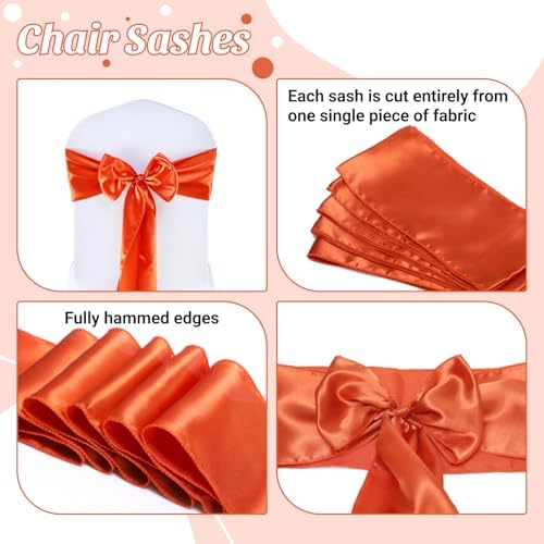 MDS® Pack of 300 Satin Chair Sashes for Wedding & Events – Brunt Orange - Image 5