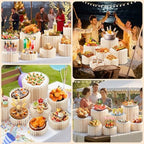 10 Pack Buffet Risers Foldable High Load-Bearing Food Display Risers for Buffet Table, Cylinder Cake & Dessert Stands for Weddings Party Catering Home Cupcake Stand Display with Clear Acrylic Tops - Image 6