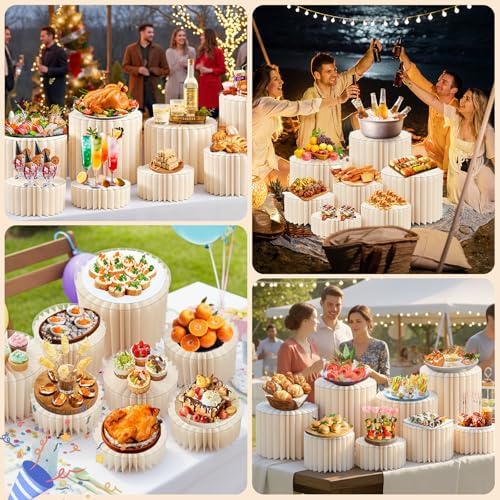 10 Pack Buffet Risers Foldable High Load-Bearing Food Display Risers for Buffet Table, Cylinder Cake & Dessert Stands for Weddings Party Catering Home Cupcake Stand Display with Clear Acrylic Tops - Image 6