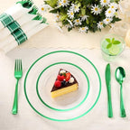 BESTSTAR 350 PCS Clear Green Plastic Dinnerware Set for Party for 50 Guests - Image 2