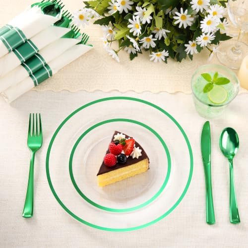 BESTSTAR 350 PCS Clear Green Plastic Dinnerware Set for Party for 50 Guests - Image 2