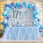 PARTISKY Blue Tulle Tutu Table Skirt for Rectangle Tables or Round Tables,Led Light String Table Cloth for Boys Girls Baby Shower Baby Shark Themed Party Dessert/Cake Tables - Image 3