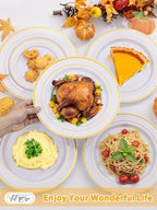 WDF Partyware 175PCS White and Gold Plastic Plates - Gold Plates with Rolled Napkins for Party - 25Guest Disposable Dinnerware Sets for Wedding/Baby Shower/Birthday - Image 5