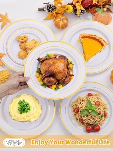 WDF Partyware 175PCS White and Gold Plastic Plates - Gold Plates with Rolled Napkins for Party - 25Guest Disposable Dinnerware Sets for Wedding/Baby Shower/Birthday - Image 5