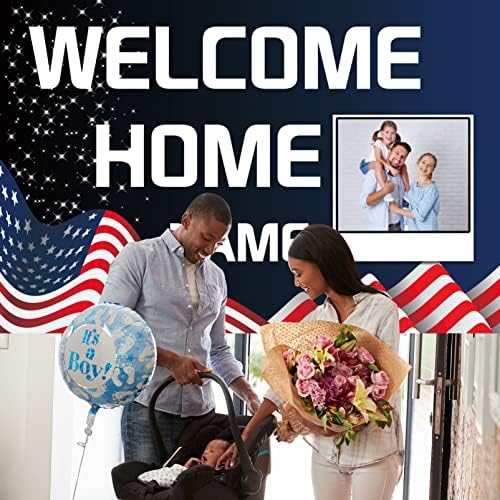Custom Welcome Home Decorations Kit Military Welcome Home Banner Red White and Blue Balloons Patriotic Paper Fans Star Streamers Tablecloth for Patriotic Memorial Day Deployment Returning Party Decor(5x7.5ft) - Image 5