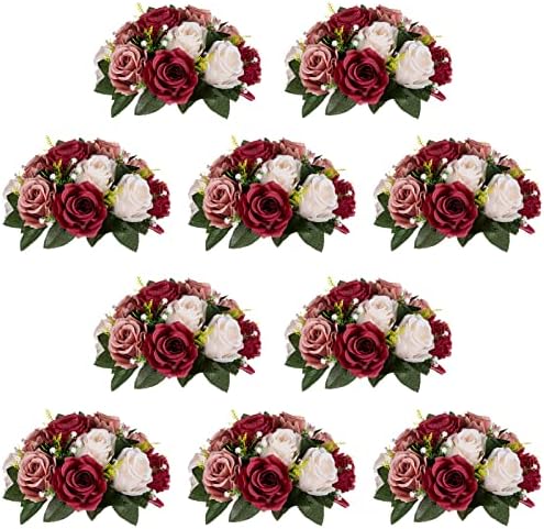 NUPTIO Artificial Flower Centrepieces for Tables: Fake Rose Balls, 10 Pcs by Nuptio