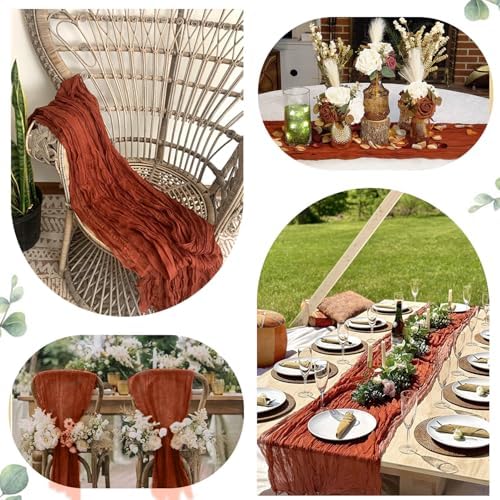 10 Pack Terracotta Cheesecloth Table Runners 35x120 Inch, 10FT Rustic Burnt Orange Cheese Cloth Table Runner for Wedding Bridal Shower Baby Shower Birthday Holiday Decor - Image 6