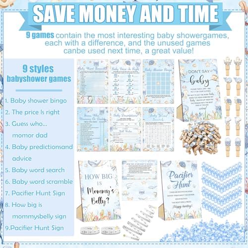 Sherr 476 Pcs Under the Sea Baby Shower Games Sets, 9 Styles Activities - Image 4