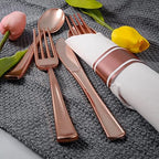 100Pack Rose Gold Disposable Plastic Silverware with Napkins - Image 4