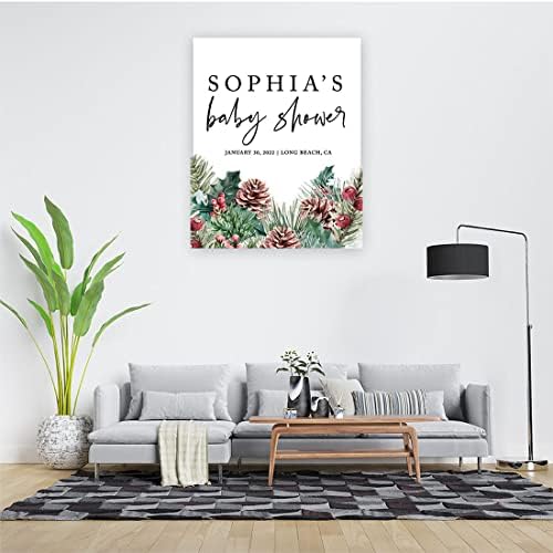 Andaz Press Custom Large Baby Shower Welcome Sign, 16" x 20", Winter Pinecones Personalized Canvas Welcome Sign, Signage Gender-Neutral Canvas Sign for Baby Sprinkle Christmas Baby Shower Decorations - Image 3
