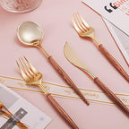 Lullaby 120PCS High End Gold Plastic Silverware with Wood Grain Handle - Image 6
