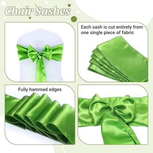 MDS® Pack of 25 Satin Chair Sashes for Wedding & Events – Parrot Green - Image 5