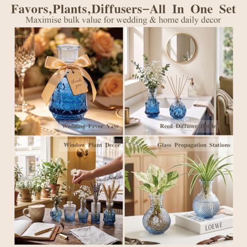 Clear Gradient Blue Glass Bud Vase Set of 24 Pcs,Small Bud Vases in Bulk,Glass Crystal Flower Vases Table Centerpieces for Party Event Wedding Decor Baby Shower Decorations (Gradient Blue, 24 Pcs) - Image 3